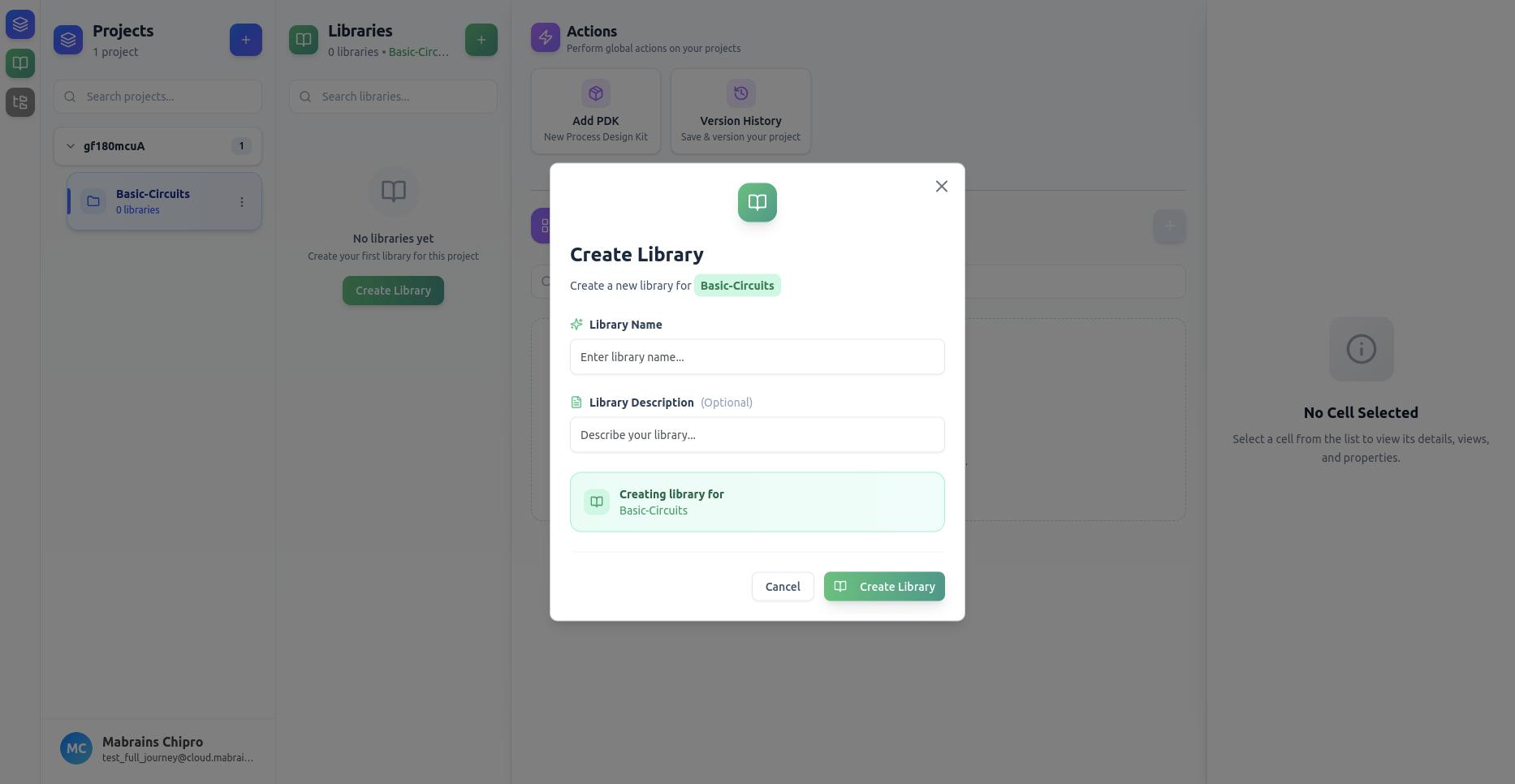 Create Library Dialog