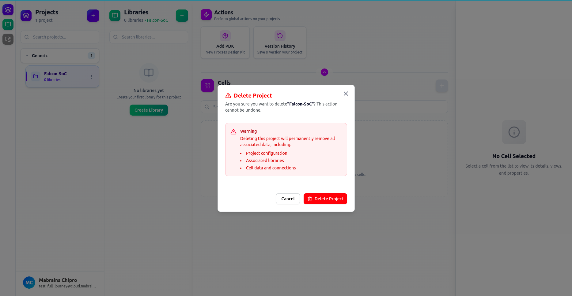 Delete Project Dialog