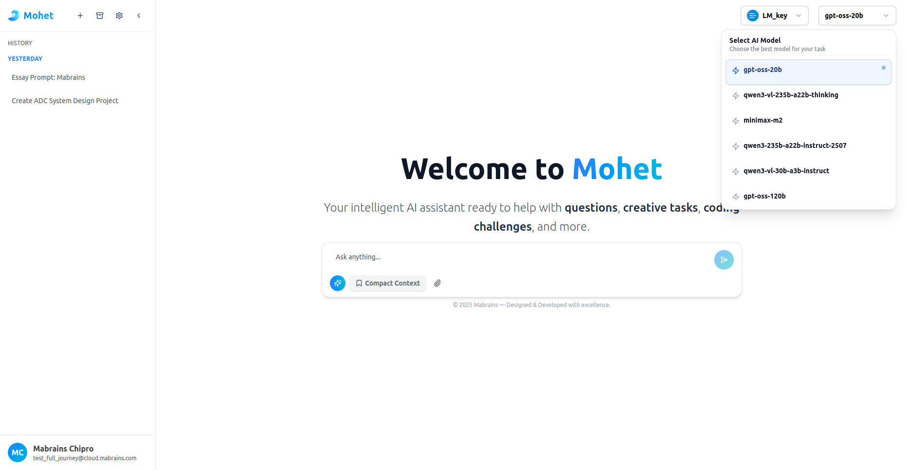 Model Selection Popover