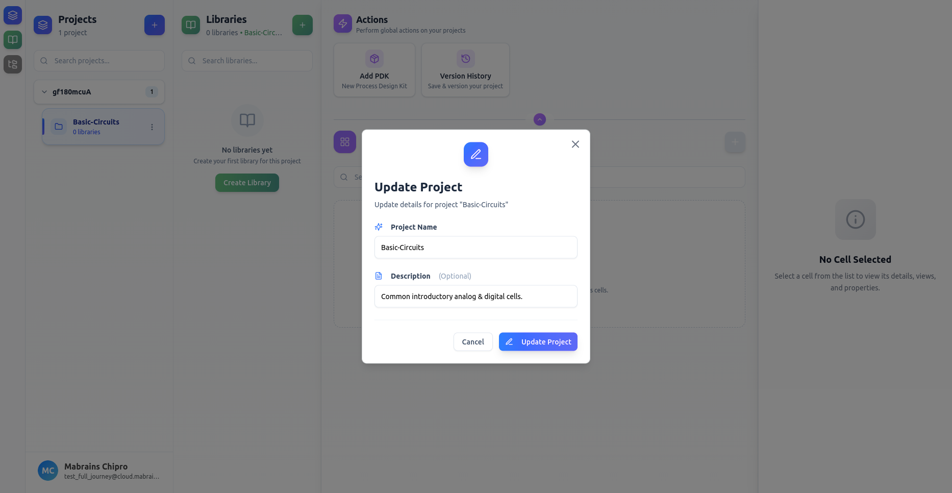 Update Project Dialog
