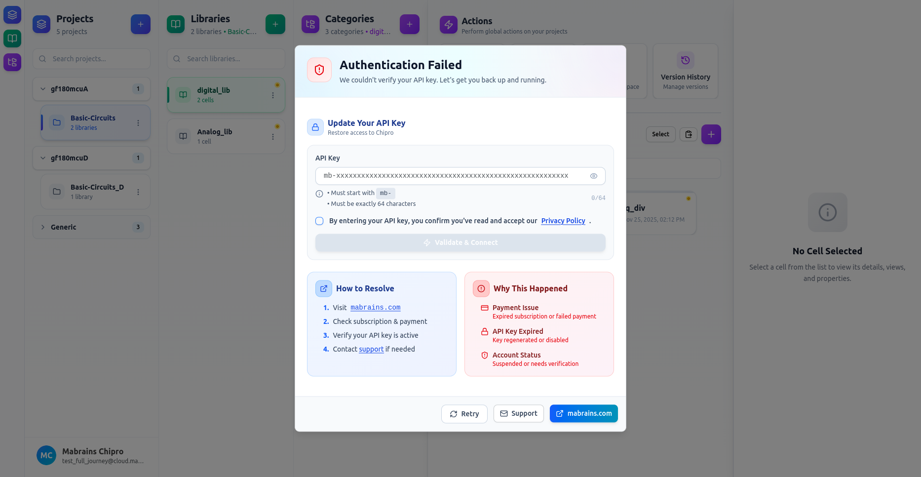 Authentication Failed Dialog