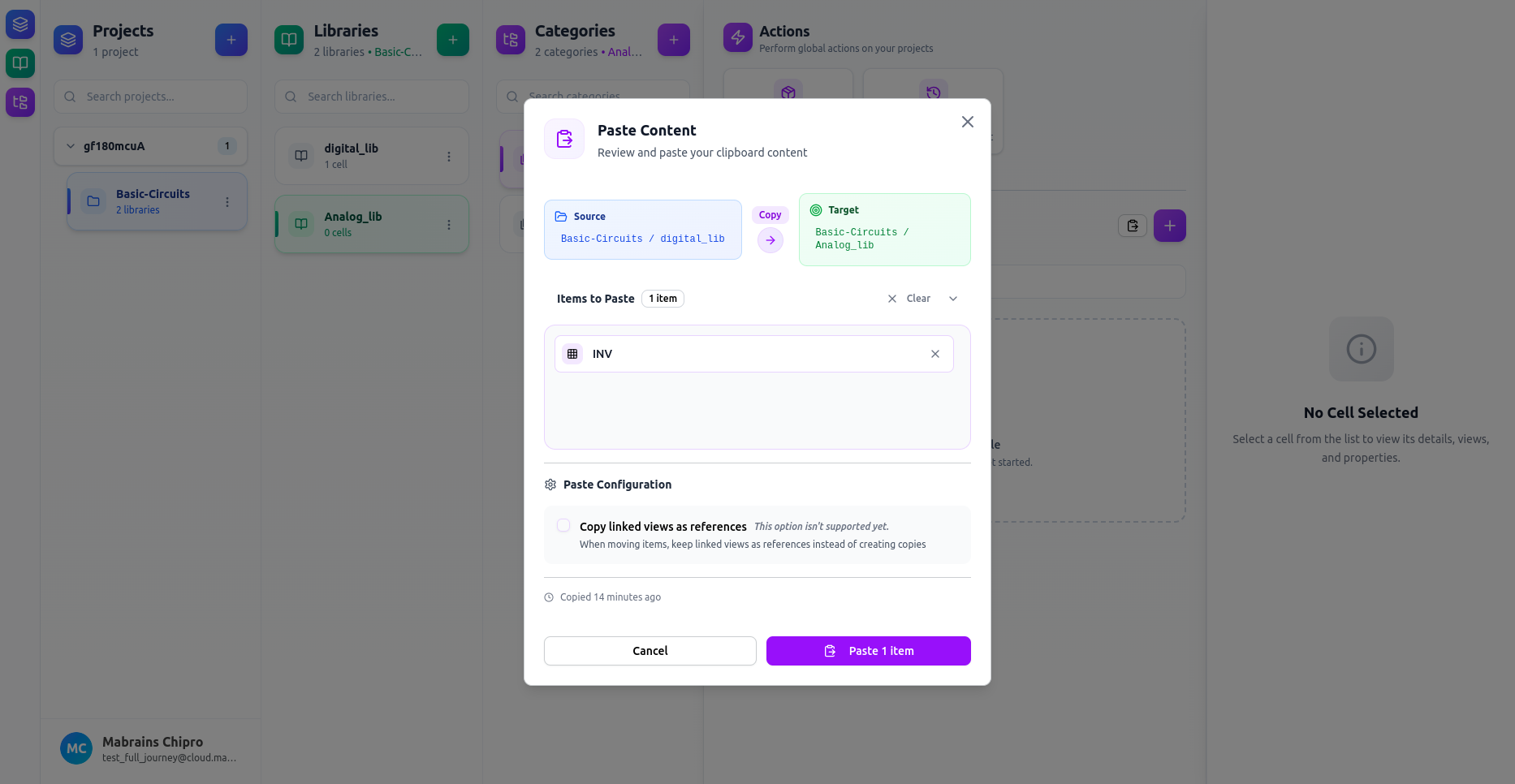 Paste Dialog - Cell Transfer