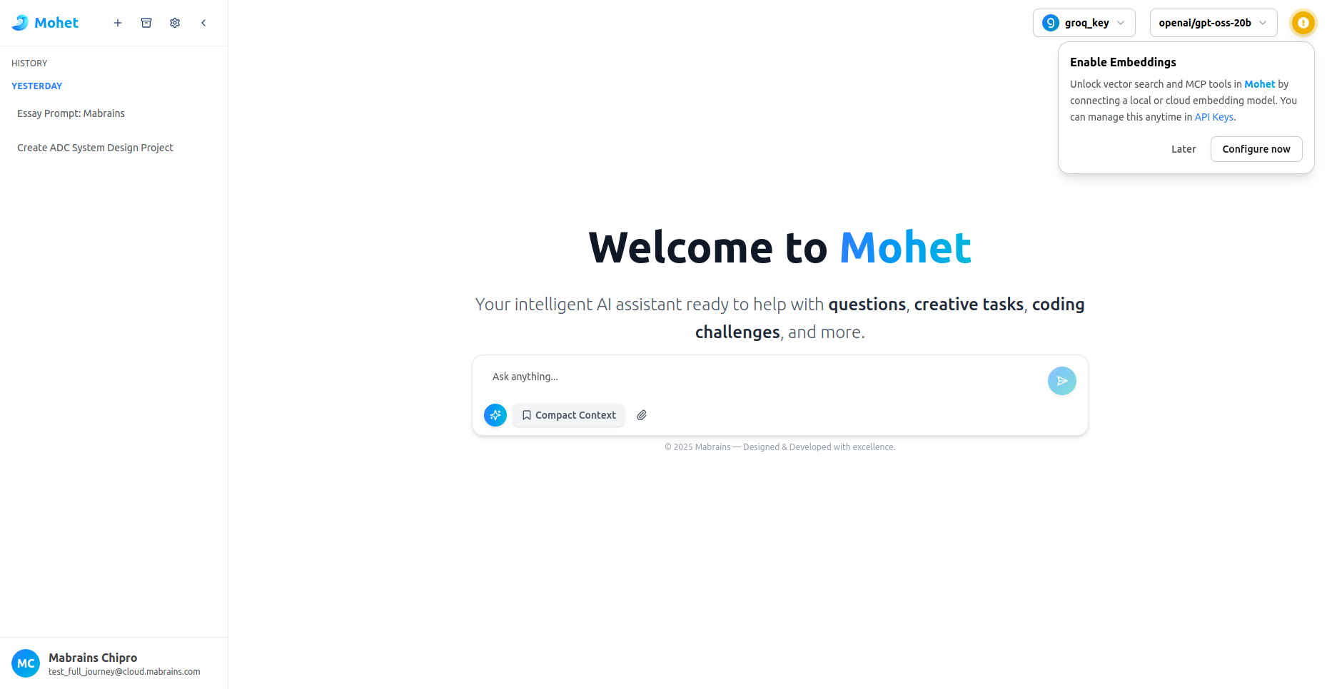 Enable Embeddings Prompt